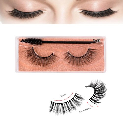 J.Fabrizio Eyelashes Makeup Natural 3D Dense Sexy False Lashes Soft Can Be Used Repeatedly False Eyelashes With Eyelash Brush Without Lash adhesive V-08 14mm