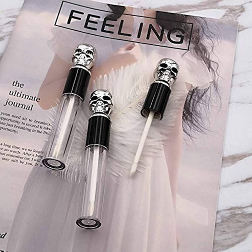 Healthcom 6 Packs 10ml Empty Lip Gloss Tubes Vials Gold/Silver Skull Cap Lip Glaze Tube Cosmetic Lip Balm Bottles Container DIY Lipstick Tube Refillable Lipgloss Samples Jar Makeup Tool for Women Girl
