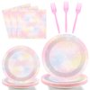 Tevxj 96PCS Pastel Rainbow Tableware Set Rainbow Birthday Dinnerware Disposable Plates Rainbow Cloud Party Plates Napkins Forks for Birthday Baby Shower Weddings Party Decorations Supplies 24 guests