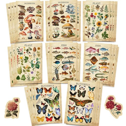 24Piece Vintage Scrapbooking Stickers Pack, DIY Decorative Nature Flower Retro Collection, Diary JournalSupplies, Sticker for Art Craft Notebook Album Invitations Gift Pack