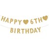 Gold Happy 6th Birthday Banner, Glitter 6 Years Old Boy or Girl Party Decorations, Supplies