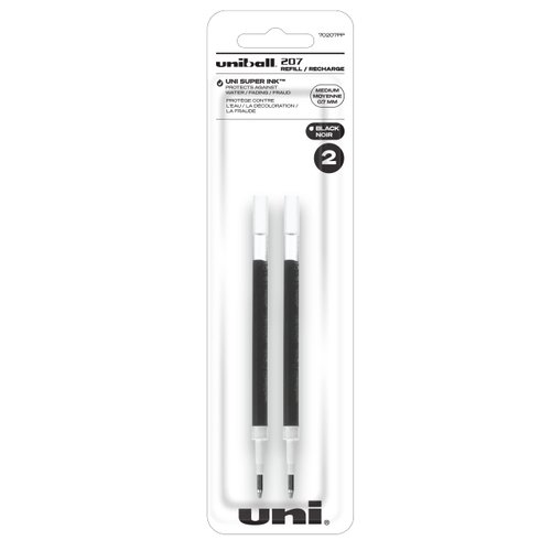 Uni-Ball Signo 207 Gel Pen Refills, 0.7mm, Medium Point, Black Ink, Pack of 12