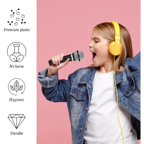 Minrnovas Microphone Toy for Kids Pretend Microphone Toy Plastic Microphone Fake Microphone Prop for Birthday Party Favors Pretend Play or Costume Prop Teen Boy Girl Gifts (Black-17cm)