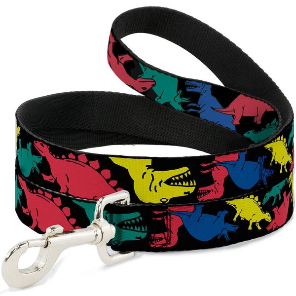 Buckle-Down Pet Leash - Dinosaurs Black/Multi Color - 6 Feet Long - 1" Wide