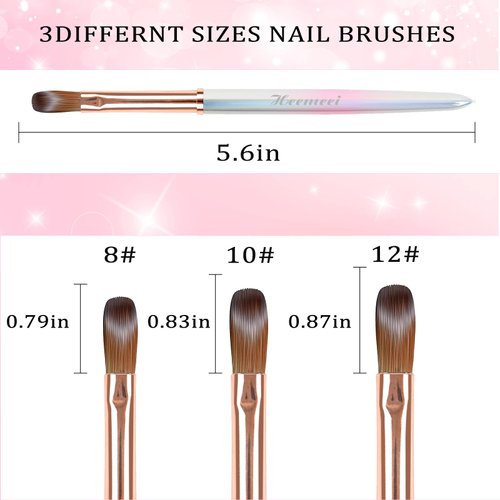 heemeei Kolinsky Acrylic Nail Brush Size 10- Nail Brushes for Acrylic Application - Acrylic Powder Brush for Nail Art - Nail Acrylic Brush for Professional Manicure DIY Home Salon (10#)