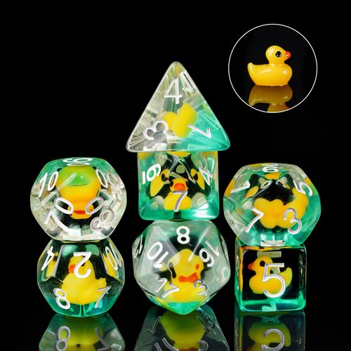 Cusdie 7-Die DND Dice, Polyhedral Dice Set Filled with Animal, Animal Dice Set for Role Playing Game Dungeons and Dragons D&D Dice MTG Pathfinder (Yellow Duck)