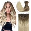 GOO GOO Clip in Hair Extensions Real Human Hair, 18inch 120g 7Pcs, 9/60 Balayage Ash Brown to Platinum Blonde, Remy Human Hair Extensions Clip ins for Women, Natural Human Hair