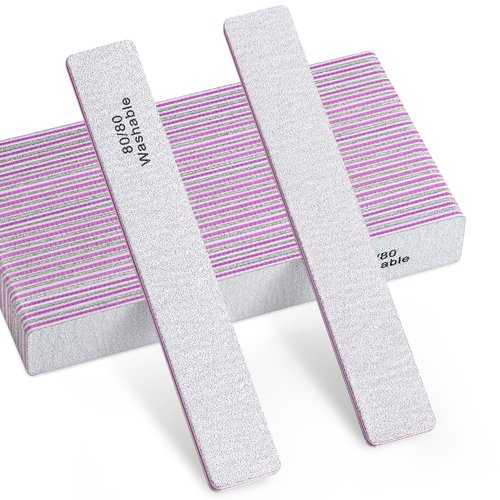 TsMADDTs Nail File, 20PCS 80/80 Grit Nail Files, Double Sided Emery Boards for Natural Acrylic Gel Nails, Professional Rectangular Nail File Manicure Tools Reusable&Washable