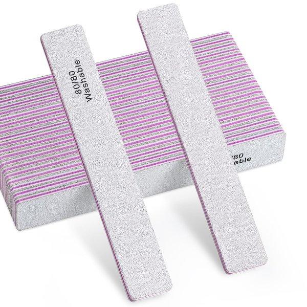 TsMADDTs Nail File, 20PCS 80/80 Grit Nail Files, Double Sided Emery Boards for Natural Acrylic Gel Nails, Professional Rectangular Nail File Manicure Tools Reusable&Washable