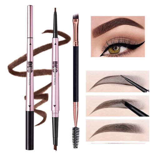 Mihqy 2 PCS Eyebrow Pencil with Brow Brush, Dual Ended Eyebrow Pen, Automatic Makeup Cosmetic Tool (Coffee)