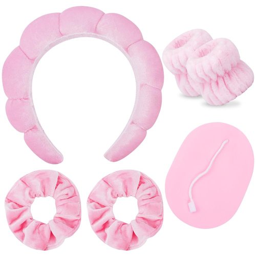 AOPRIE SPA Headbands for Washing Face Makeup Scrunchies Hair Tie Hair Band Women Facial Head Band Wrist Towel Wraps For Shower Face Mask Pink, 6 Pack