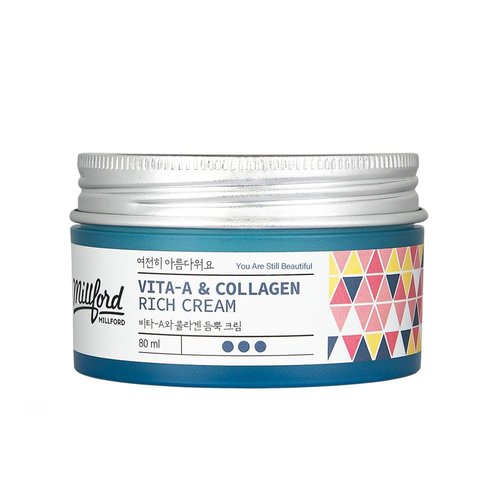 Millford Vita A & Collagen Rich Cream 80ml/2.7 Oz, Fish/Marine Collagen, Face Cream, Anti Aging, Facial Moisturizer, Wrinkes, Fine Lines, Retinyl Palmitate, Korean Skincare