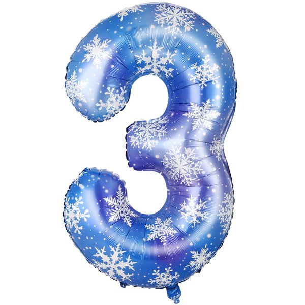 Lunmon 40 Inch Blue Snowflake Balloon Number 3 Snowflake Balloon Snowflake Birthday Balloons Decorations for Girls Birthday Snowflake Themed Party Supplies Winter Party Decorations(Number 3)