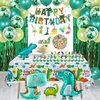 Dinosaur Party Decorations Dino Birthday Supplies Dinosaur Balloons Happy Birthday Banner Hanging Swirls Green Backdrop Curtains Tablecloths Cupcake Toppers Stickers for Baby Showers LilyZheng
