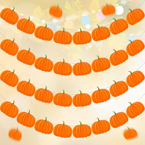 4 Pieces Thanksgiving Pumpkin Banner Wood Pumpkin Birthday Banner Fall Pumpkin Banner Garland Decorations for Thanksgiving Birthday Autumn Harvest Party Supplies