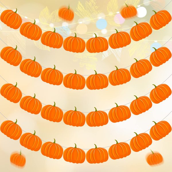 4 Pieces Thanksgiving Pumpkin Banner Wood Pumpkin Birthday Banner Fall Pumpkin Banner Garland Decorations for Thanksgiving Birthday Autumn Harvest Party Supplies