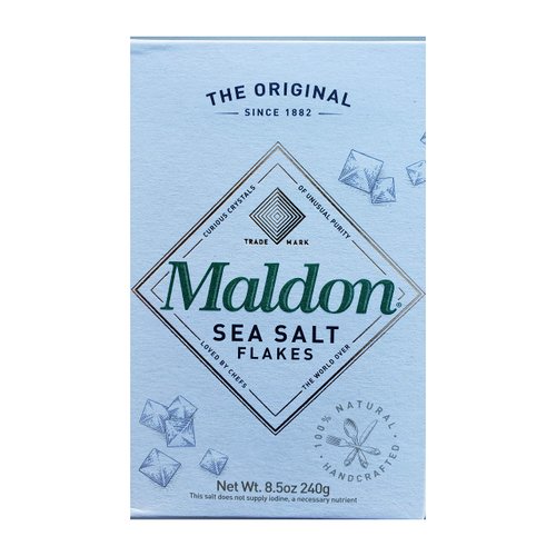 Maldon Gourmet Sea Salt Flakes, One 8.5oz Box. Also Includes One, RJF Brands 3 by 3.5 Inch Bamboo Salt Box with Swivel Lid.