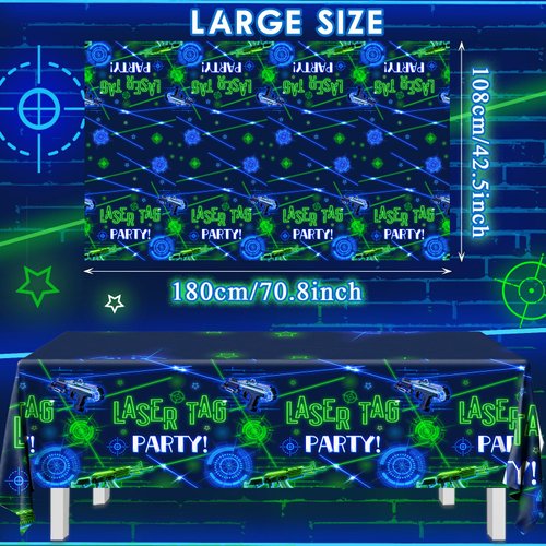 pugipien Laser Tag Party Tablecloth,Nerf Guns Party Supplies 3Pcs Virtual Laser Tag Party Table Cover Disposable for Laser Game Themed Boys Birthday, Neon Birthday Party Decorations