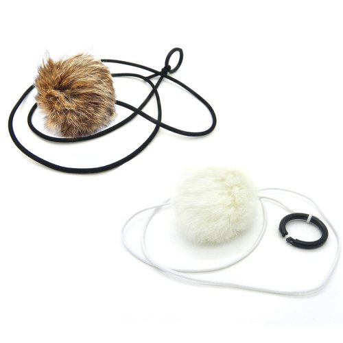Bouncy Ball Rabbit Fur String Cat Toy Jumbo Size (Natural)