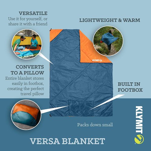 Klymit Versa Packable Camping Blanket and Comforter, Blue/Orange