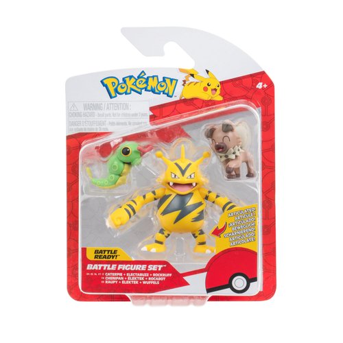 Pokémon PKW3892 Battle Figure Set, Raupy, Wuffels, Elektek, Official Figures Set