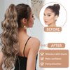 Ponytail Extension, 26 Inch Claw Clip In Ponytail Hair Extensions for Women Long Curly Wavy Ponytail Pony Tail Hair Extension Natural Wavy Hair piece for Women Chocolate Brown with Highlights