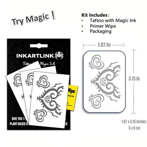 INKARTLINK Semi Permanent Tattoos, 3 Sheets of Small Temporary Tattoos, Adult Art Designs, Party Favors, Waterproof, Realistic, No Adhesive, No Reflective, Lasts 1-2 Weeks (Heart Totem)
