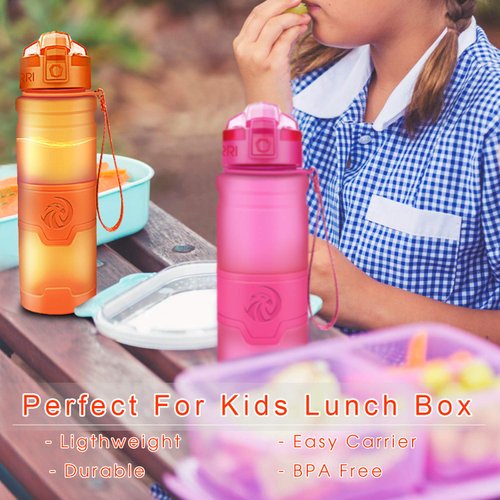 ZORRI Sports Water Bottle, 400/500/700ml/1L, BPA Free Leak Proof Plastic Bottles Outdoors,Camping,Cycling,Fitness,Gym,Yoga- Kids/Adults Drink Bottles Filter,Flip Top,Lockable Lid Open 1 Click