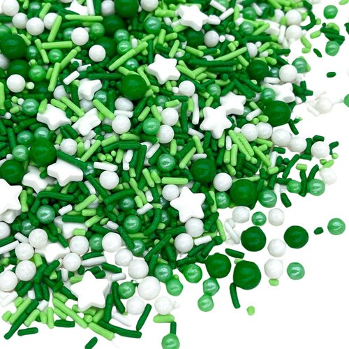 Manvscakes Sprinkles- Edible Cake and Cupcake Sprinkles with Assorted Shapes and Sizes for Parties, Metallic Sprinkle Mix for Cookies, Ice Cream, Cake and Cupcake Decorating, 4 oz (Green and Silver)