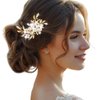 GENBREE Pearl Bride Wedding Hair Comb Gold Leaf Flower Hair Piece Crystal Bridal Hair Accessories for Women