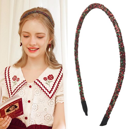 Comdoit Christmas Headbands for Women-Classic Glitter Red Hair Band Xmas Hair Accessory Christmas Holiday Hair Hoop Red Green Christmas Holiday Hairband Hair Hoop Party Decoration (Red, 1 size)