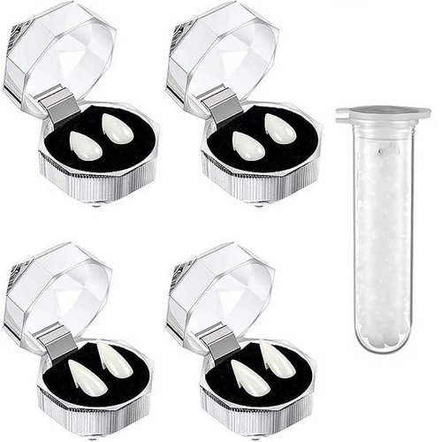 Vampire Teeth Fangs Dentures Halloween Cosplay Props 4 sizes custom made fangs Vampire Fangs false denture with 1 tubular tooth particle Cosplay party prop adhesive Halloween party fangs