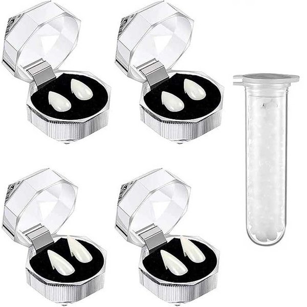 Vampire Teeth Fangs Dentures Halloween Cosplay Props 4 sizes custom made fangs Vampire Fangs false denture with 1 tubular tooth particle Cosplay party prop adhesive Halloween party fangs