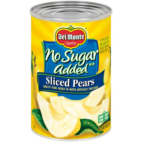 Del Monte Canned Bartlett Sliced Pears in Water, Artificially Sweetened, No Sugar Added, 14.5-Ounce