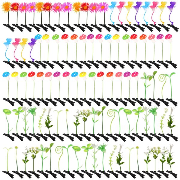 Tigeen 100 Pieces Bean Sprout Hair Clip Funny Plant Hairpins Grass Flower Butterfly Mushroom Hair Accessories (Sweet)