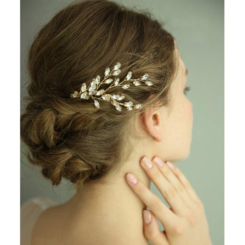 fxmimior Wedding Bridal Rhinestone Hair Comb, Wedding Leaf Crystal Hair Jewelry, Gold, 10cm x 6.5cm