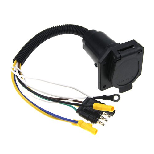 ZOOKOTO 4 Flat to 7 Way Blade Trailer Adapter Electrical Connector with Connector Socket Mounting Bracket