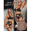 ssyyx Garter Lingerie for Women,Sexy Strappy Lingeries,Matching 4 Piece Lace Lingerie Sets with Underwire Black