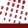 Press on Nails Dark Red Square Short Fake Nails Full Cover with Glossy Dark Red Extra Short False Nails Artificial Acrylic Nails with Designs for Women Girls 24 Pcs