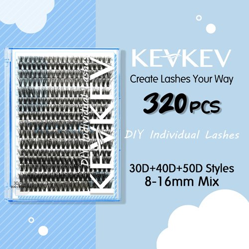 KevKev Lash Clusters Individual Lashes 3D Fluffy Eyelash Clusters 320 Pcs Cluster Lashes 30+40+50D Wispy Volume Lashes DIY Lash Extensions Thin Band & Soft (Fluffy 30+40+50D,D-8-16mix)