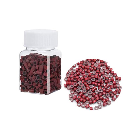 1000 Silicone Micro Link Rings 5mm Lined Beads Deadlocks for Hair Extensions Tool (1000Pcs(Pack of 1) (500Pcs, Wine Red)