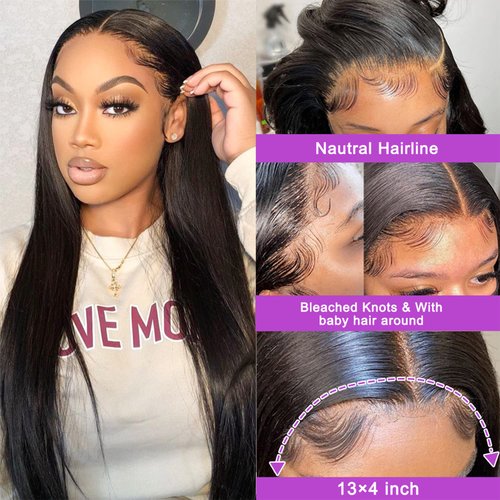 NVL Lace Front Wigs Human Hair Pre Plucked with Baby Hair 200 Density 13x4 HD Transparent Straight Lace Front Wigs for Women Human Hair Glueless (22 Inch, Natural Color)