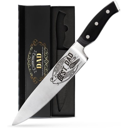 Birthday Gift BEST DAD - Premium Chef Knife Gift - 8 in. Stainless Carbon Steel Kitchen Knive w/Pakka Wood Handle - Father's Day, Christmas, Housewarming, Anniversary, Holiday Gifts by CutLinx