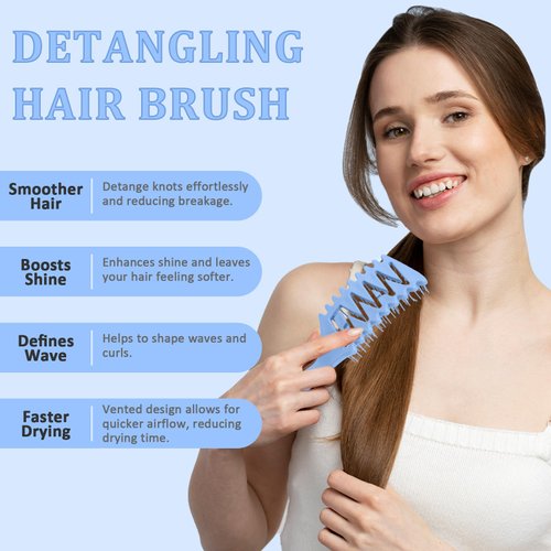 START MAKERS Vented Hair Brush, Detangler Brush for Curly, Thick, and Straight Hair, Dry and Wet Hair Brush for Detangling, Styling, Defining and Shaping, Hair Brush for Women and Men(Blue)
