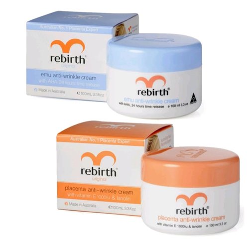 Set of 2 Rebirth Placenta Anti Wrinkle Cream Day Cream 100 Ml. + Rebirth Emu Anti-Winkle with AHA Night Cream 100 Ml. by Rebirth INC