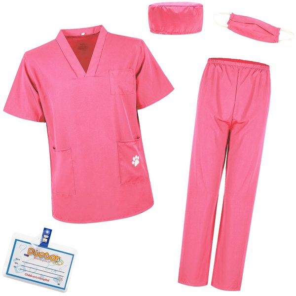 S3XY-FIV5 Kids Nurse Costume Doctor Costume Dentist Costume For Kids Play House Pretend Play Dress Up Party Pink 8-10 yrs 150cm