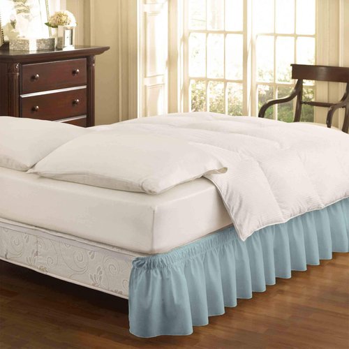 Easy Fit Solid Elastic Wrap Around Bed Skirt, Easy On/Off Dust Ruffle (18 Inch Drop), Queen/King, Spa