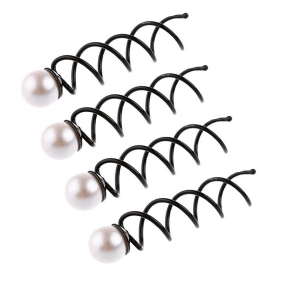 Jowxsx 4 Pcs Pearl Spiral Hair Pins, Lovely Spiral Spin Screw Hair Clips for Women Style DIY Bobby Pins Twist Insert Hairpins