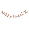 RoadSea Happy Sweet 16 Banner - Girl 16th Birthday Party Garland Supplies- Happy 16th Birthday Party Decorations - Rose Gold Glitter