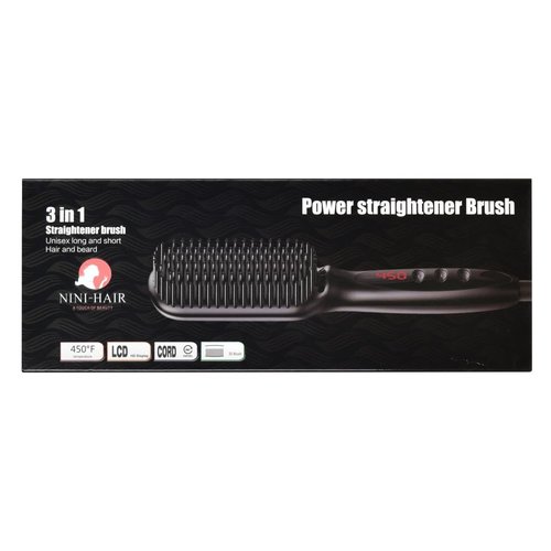 Nini-Hair Straightener Brush, Black, 9.56* 2.24* 1.6 Inch (24.5*5.7*4cm)